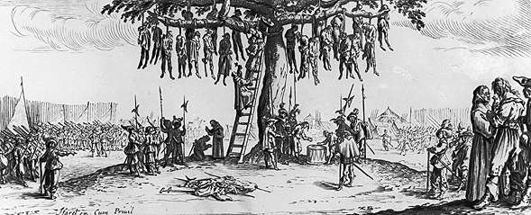 Ж. Калло Дерево повешенных. Из серии Большие бедствия войны. Офорт. 1632-33.